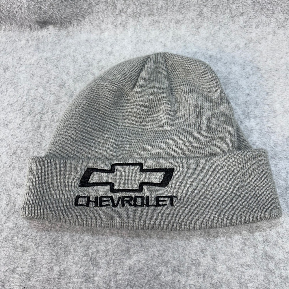 Chevrolet Bowtie Logo Unisex Gray Chevrolet Beanie Knit Cuffed Winter Hat OSFM